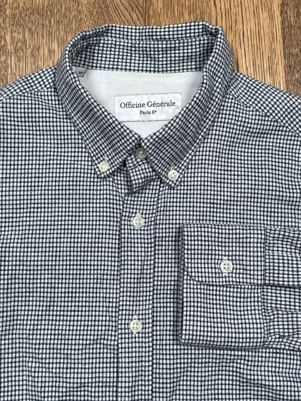 Officine Generale Cotton Linen Flannel Gingham Check L/S Button Shirt Mens M